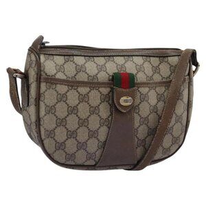 GUCCI Micro GG Supreme Web Sherry Line Shoulder Bag PVC Beige gold Auth 110383